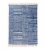 Blue Cotton Geometric 3 x 5 Hand Woven Dhurrie
