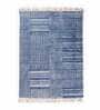 Blue Cotton Geometric 3x2 Hand Woven Dhurrie