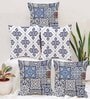 Blue Cotton Geometric 16x16 inches Cushion Covers (Pack of 5)