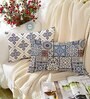 Blue Cotton Geometric 18x12 inches Cushion Covers (Pack of 2)