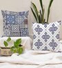 Blue Cotton Geometric 24x24 inches Cushion Covers (Pack of 2)