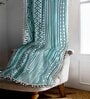 Blue Cotton Geometric 5Ft Light Filtering Eyelet (Set Of 2) Window Curtains