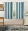 Blue Cotton Geometric 5Ft Light Filtering Eyelet (Set Of 2) Window Curtains