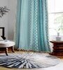 Blue Cotton Geometric 5Ft Light Filtering Eyelet (Set Of 2) Window Curtains