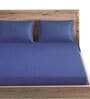 Blue Cotton Jacquard 300TC checked Super King Bedsheet with 2 Pillow Covers