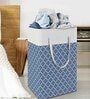 Blue Linen Cotton Foldable 75 Ltr Laundry Basket (1Pc)