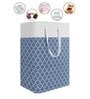 Blue Linen Cotton Foldable 75 Ltr Laundry Basket (1Pc)
