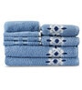 Blue Cotton Patterned 500 GSM Towel Set 8 Pieces