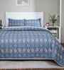 Blue Cotton Polyester Geometric Print 110 GSM Double Bed Quilt