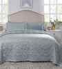 Blue Cotton Polyester Solid & Self Design 145 GSM Double Bed Quilt