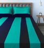 Blue Striped Cotton 180TC Fitted Queen Size Bedsheet with 2 Pillow Covers