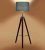 Athens Blue Cotton Shade Tripod Floor Lamp With Mango wood Base