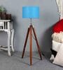 Athens Blue Cotton Shade Tripod Floor Lamp With Mango wood Base