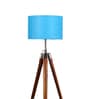 Athens Blue Cotton Shade Tripod Floor Lamp With Mango wood Base
