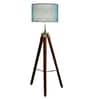 Athens Blue Cotton Shade Tripod Floor Lamp With Mango wood Base