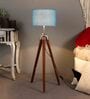 Athens Blue Cotton Shade Tripod Floor Lamp With Mango wood Base