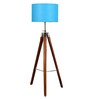 Athens Blue Cotton Shade Tripod Floor Lamp With Mango wood Base