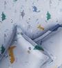Dinosaurs Print Single Bedsheet with 1 Pillow Cover in Light Grey Colour