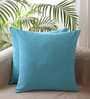 Blue Solid Cotton 16 x 16 Inches Cushion Covers (Set of 2)