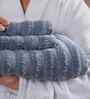 Blue Cotton Solid 550 GSM Bath & Hand Towel Set (3Pc)