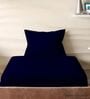 Blue Cotton Solid 210TC Plain Single Bedsheet with 1 Pillow Cover