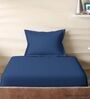 Blue Cotton Solid 210TC Plain Single Bedsheet with 1 Pillow Cover