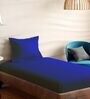 Blue Cotton Solid 210TC Plain Single Bedsheet with 1 Pillow Cover