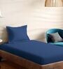 Blue Cotton Solid 210TC Plain Single Bedsheet with 1 Pillow Cover