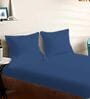 Blue Cotton Solid 210TC Plain Super King Bedsheet with 2 Pillow Covers