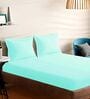 Blue Cotton Solid 210TC Plain Super King Bedsheet with 2 Pillow Covers