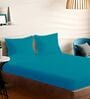 Blue Cotton Solid 210TC Plain Super King Bedsheet with 2 Pillow Covers