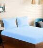 Blue Cotton Solid 210TC Plain Super King Bedsheet with 2 Pillow Covers
