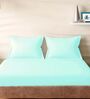 Blue Cotton Solid 210TC Plain Super King Bedsheet with 2 Pillow Covers