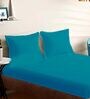 Blue Cotton Solid 210TC Plain Super King Bedsheet with 2 Pillow Covers