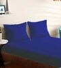 Blue Cotton Solid 210TC Plain Super King Bedsheet with 2 Pillow Covers