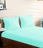 Blue Cotton Solid 210TC Plain Super King Bedsheet with 2 Pillow Covers