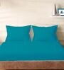 Blue Cotton Solid 210TC Plain Super King Bedsheet with 2 Pillow Covers