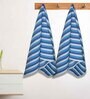 Blue Cotton Striped 220 GSM Bath Towels 2 Pc