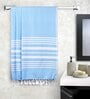 Blue Cotton Striped 201-250 GSM Bath Towel (Set of 3)