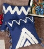 Blue Woven Cotton 16 x 16 Inches Cushion Covers (Set of 2)