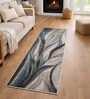 Blue Cream Abstract Polypropylene 5 ft x 2 ft Machine Made Runner