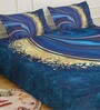 Blue Digital Abstract Printed Cotton Blend Double Bedsheet with 2 Pillow Covers