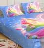 Blue Digital Cartoon Characters Printed Cotton Blend Double Bedsheet with 2 Pillow Covers