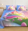 Blue Digital Cartoon Characters Printed Cotton Blend Double Bedsheet with 2 Pillow Covers