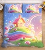 Blue Digital Cartoon Characters Printed Cotton Blend Double Bedsheet with 2 Pillow Covers