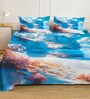 Blue Digital Floral Printed Cotton Blend Double Bedsheet with 2 Pillow Covers
