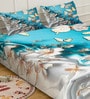 Blue Digital Floral Printed Cotton Blend Double Bedsheet with 2 Pillow Covers