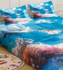 Blue Digital Floral Printed Cotton Blend Double Bedsheet with 2 Pillow Covers