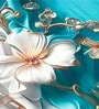 Blue Digital Floral Printed Cotton Blend Double Bedsheet with 2 Pillow Covers