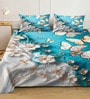 Blue Digital Floral Printed Cotton Blend Double Bedsheet with 2 Pillow Covers